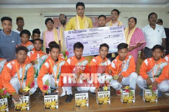 Saffron-Administration of Biplab Deb : BJP General Secretary felicitates Under-17 footballers on behalf of Youths & Sports Affairs Dept